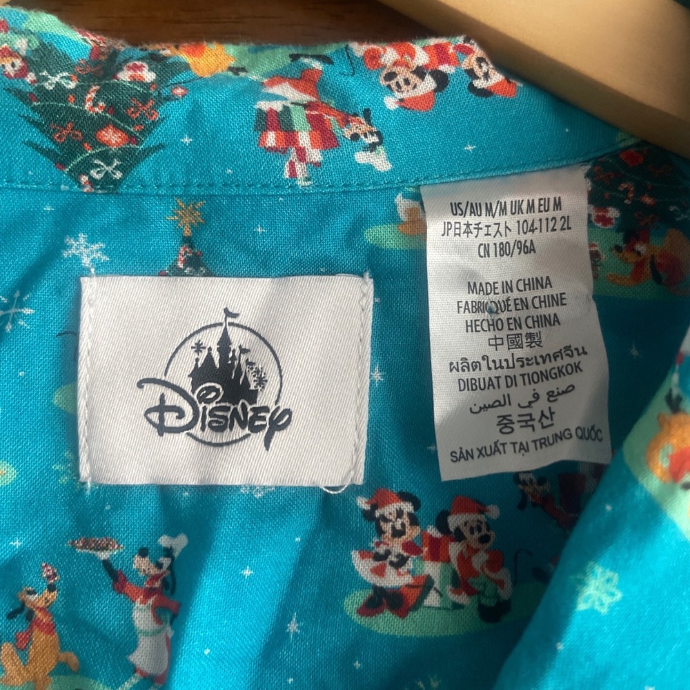 Disney Parks Mickey Mouse Christmas Holiday Teal Button Front Shirt Mens M - Picture 3 of 5